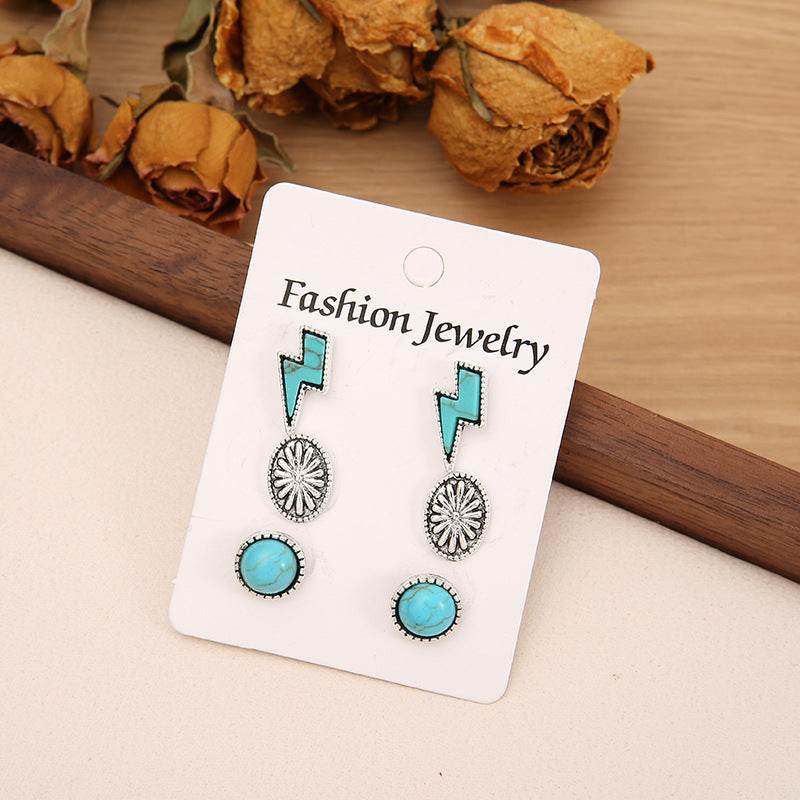 3 Piece Artificial Turquoise Stud Earrings - UnLaced Boutique