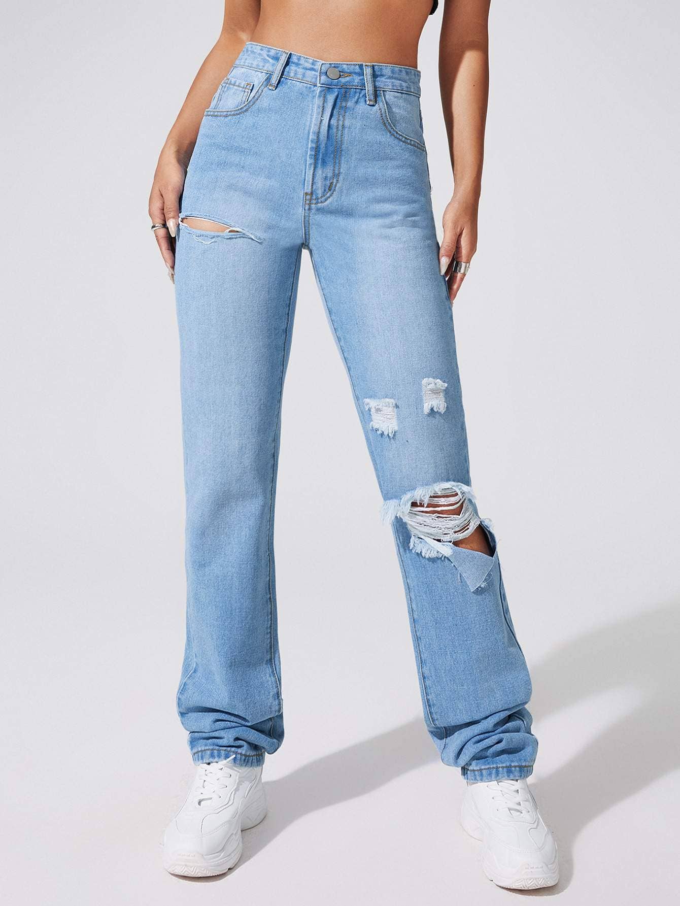 High waist ripped boyfriend jeans
