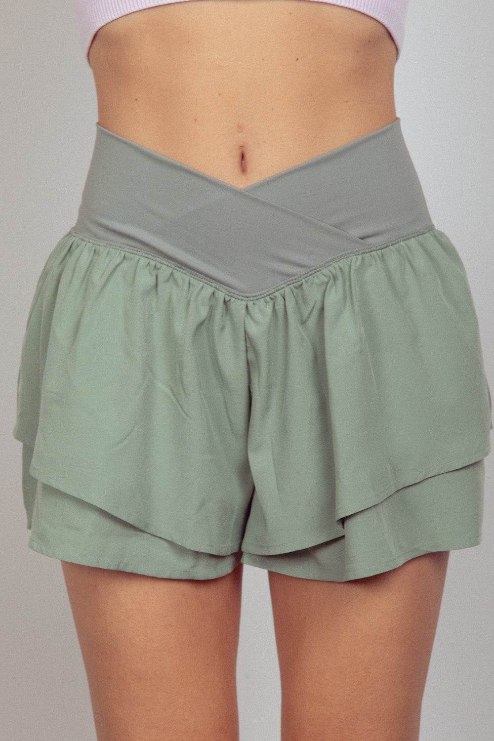 VERY J V-Shaped High Waist Layered Active Shorts - UnLaced Boutique