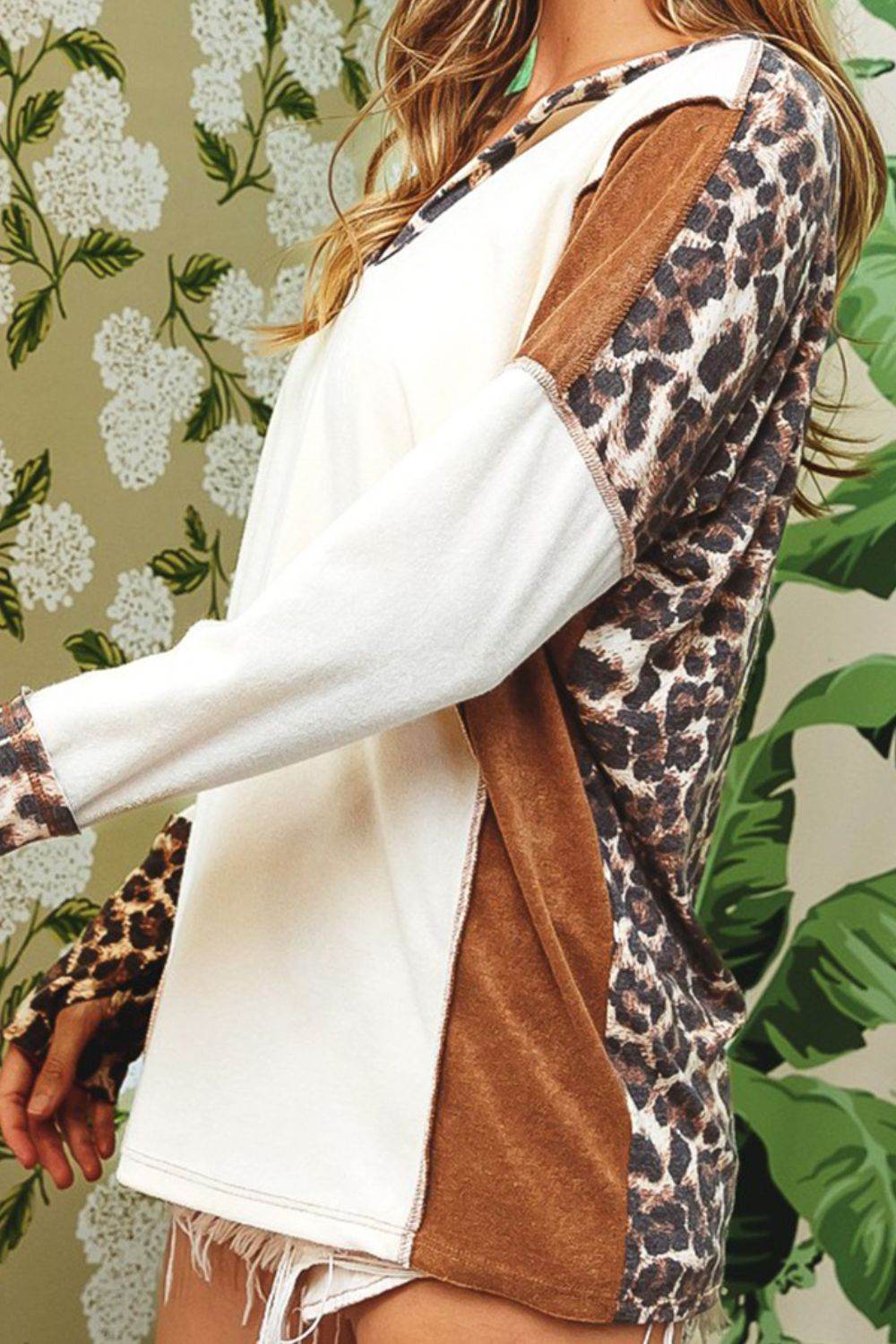 Leopard V-Neck Dropped Shoulder Blouse - UnLaced Boutique