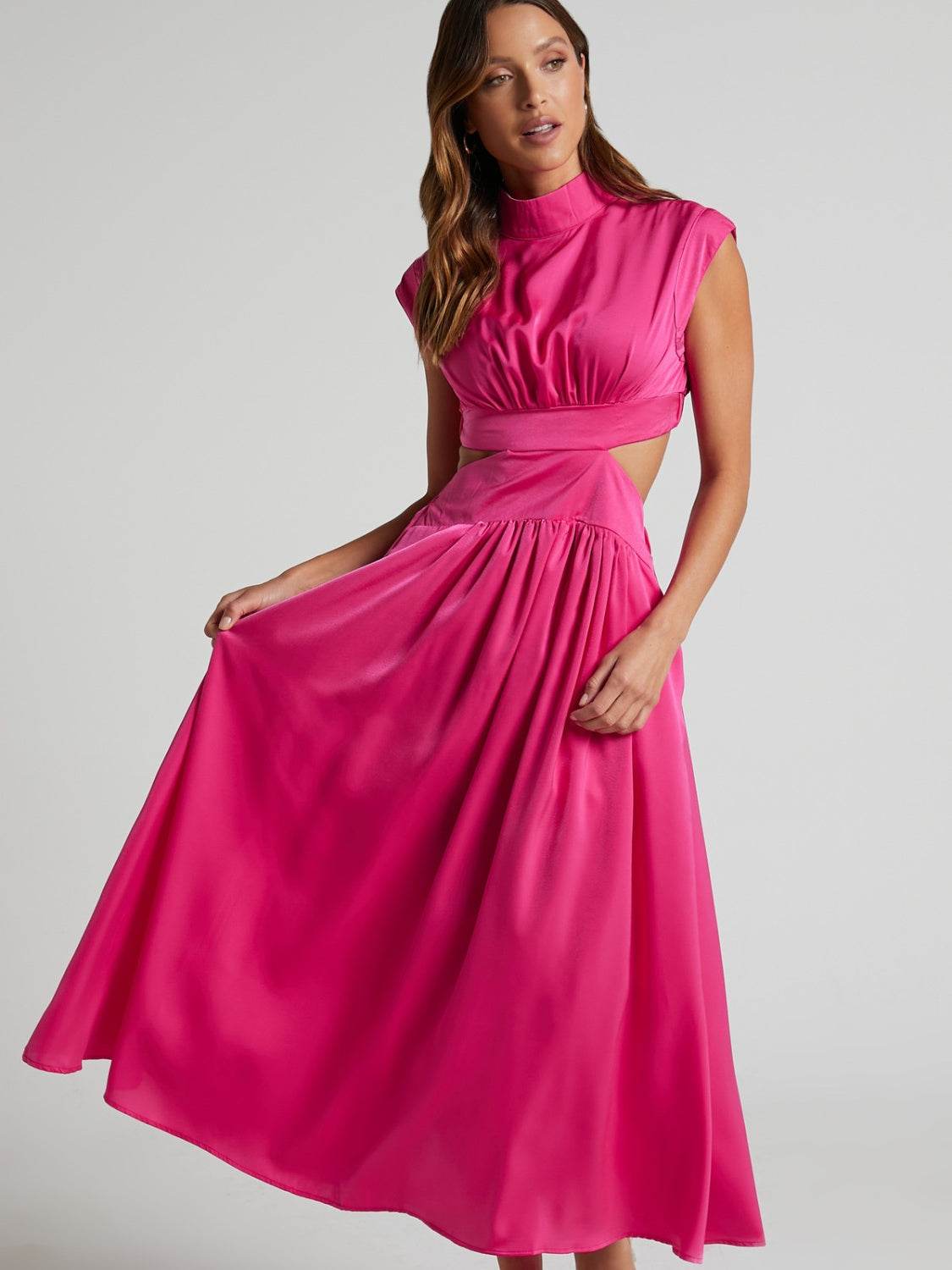 Cutout Mock Neck Sleeveless Ruched Dress - UnLaced Boutique