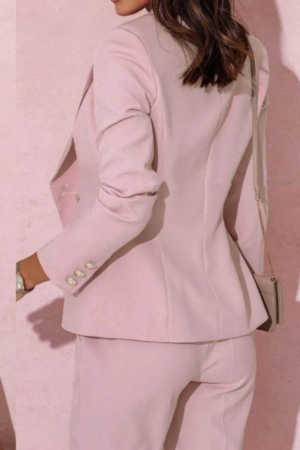 Full Size Lapel Collar Long Sleeve Blazer and Pants Set Plus Size - UnLaced Boutique
