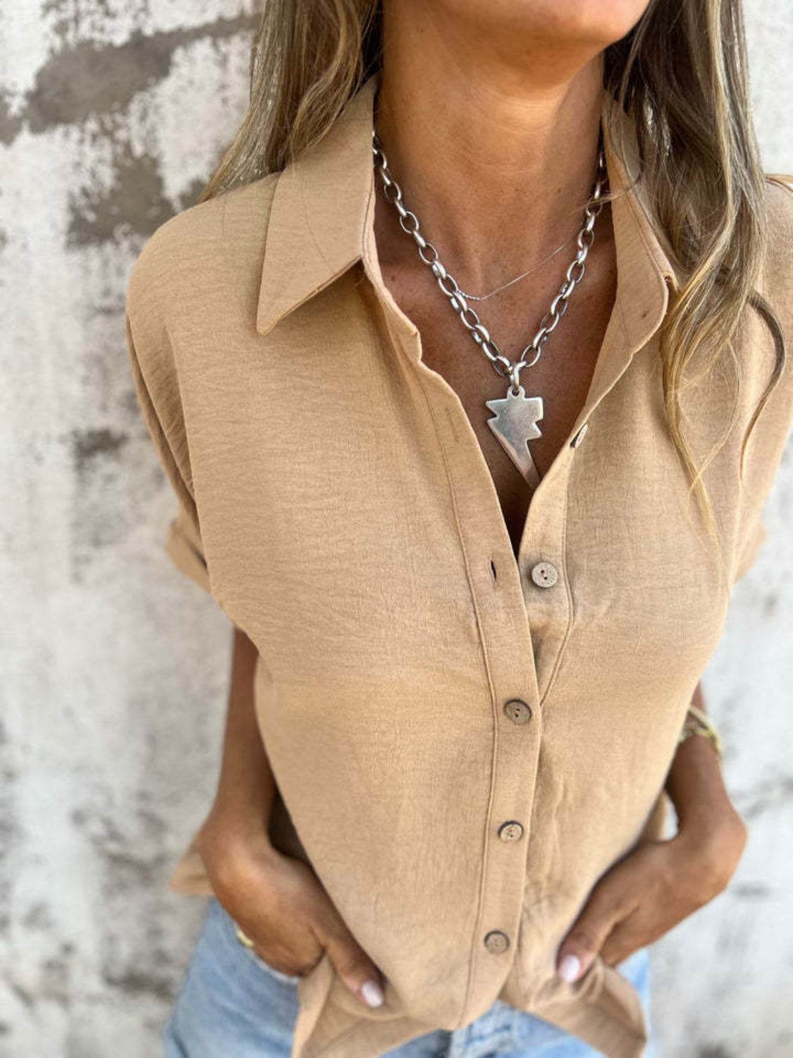 Full Size Button Down Short Sleeve Shirt Plus Size - UnLaced Boutique
