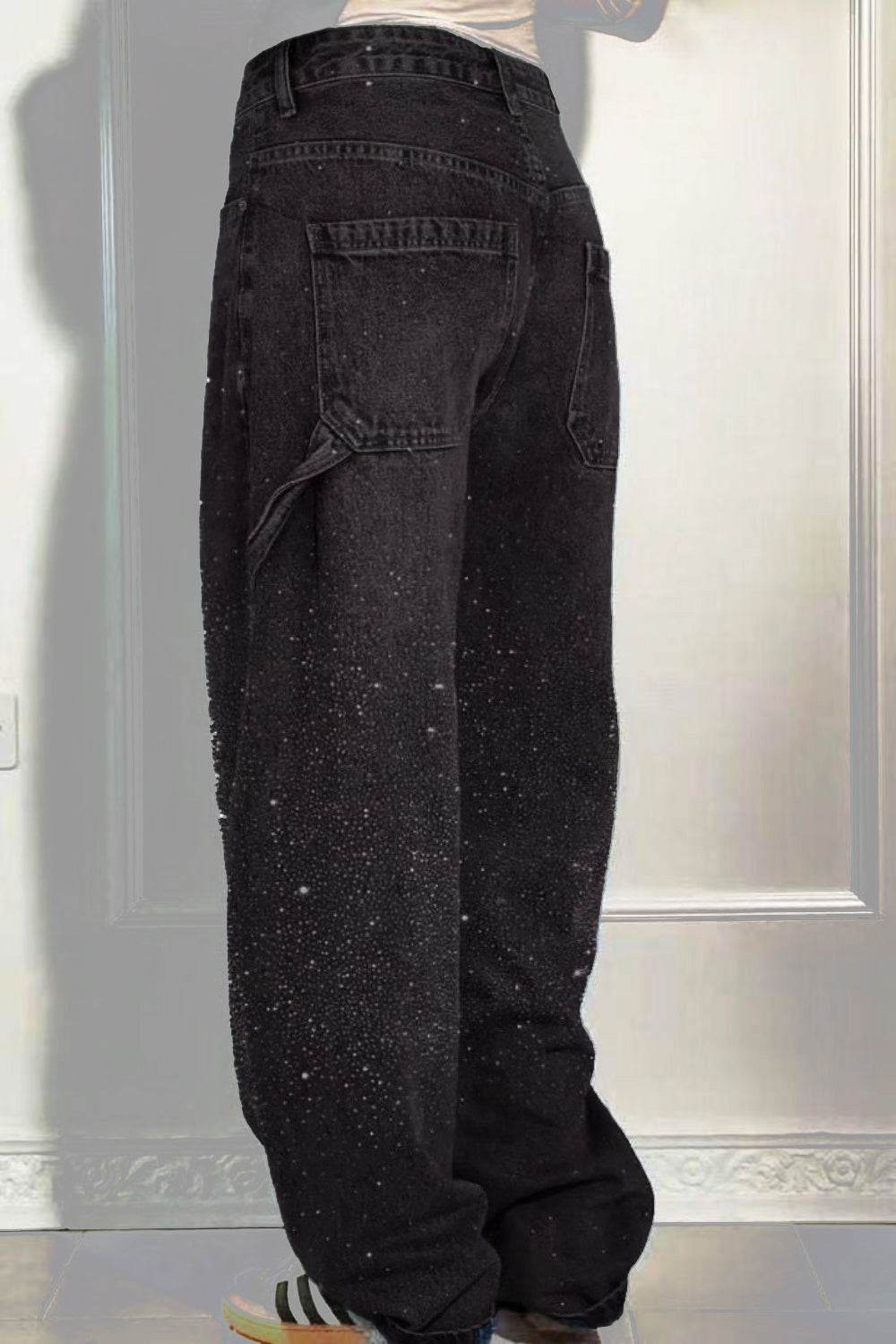 Full Size Washed Rhinestone Detail Wide leg Jeans Plus Size - UnLaced Boutique