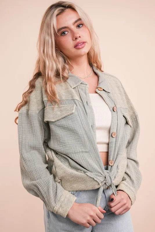 VERY J Mineral Washed Oversized Gauze Shacket - UnLaced Boutique