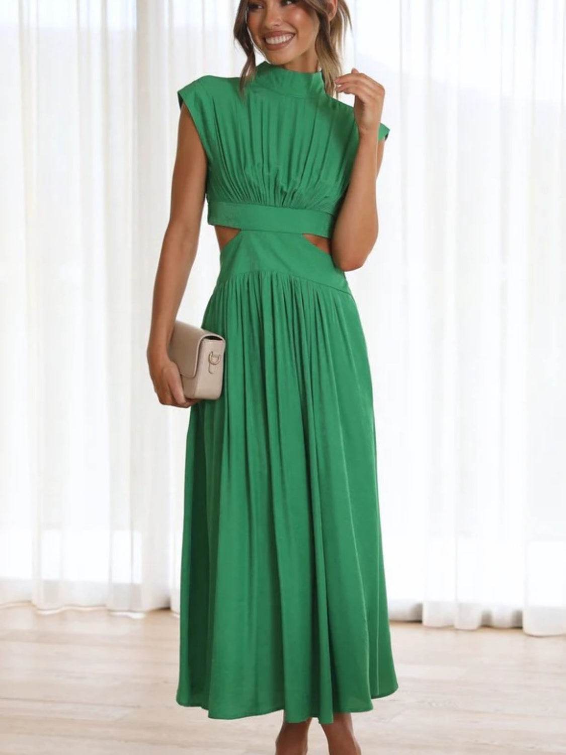 Cutout Mock Neck Sleeveless Ruched Dress - UnLaced Boutique