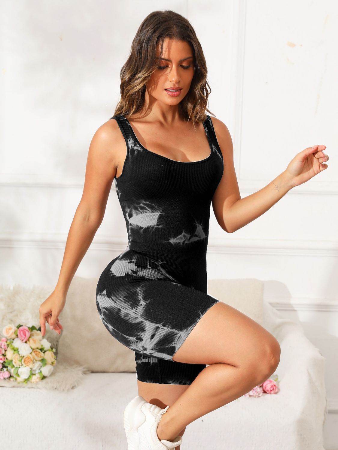 Tie-Dye Wide Strap Active Romper - UnLaced Boutique