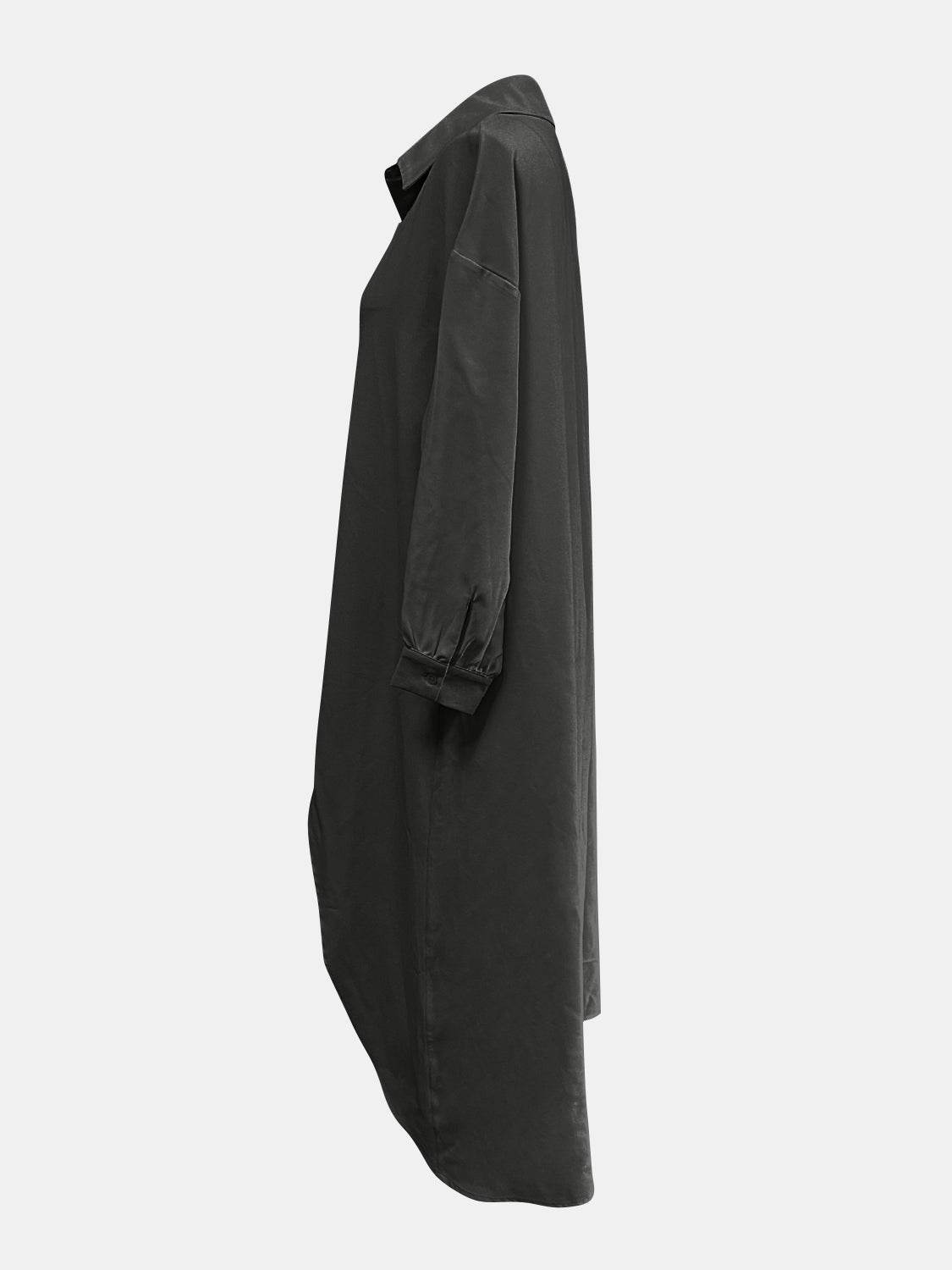 Full Size High-Low Collared Neck Long Sleeve Shirt - UnLaced Boutique