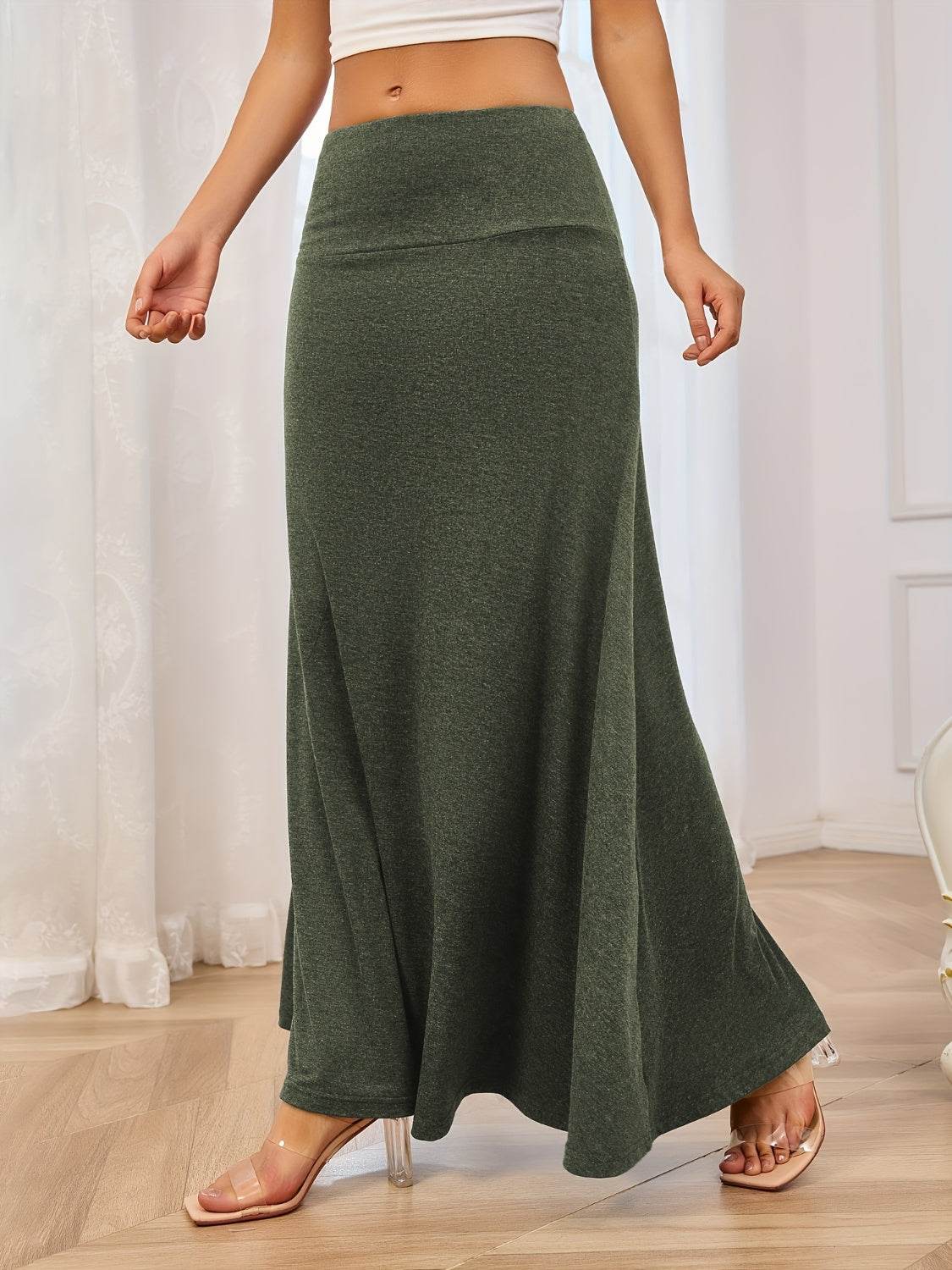 Solid Elastic Waist Maxi Skirt - UnLaced Boutique