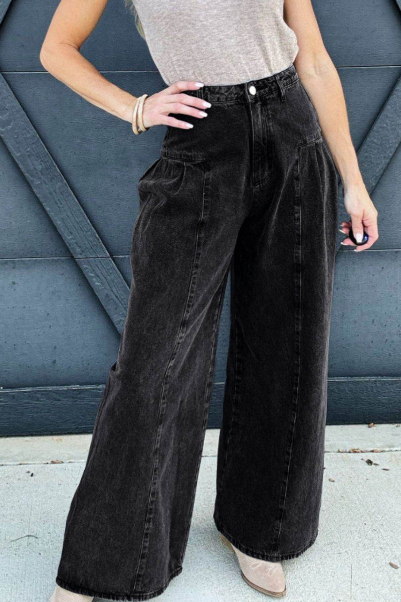 High Rise Wide Leg Jeans with Pockets - UnLaced Boutique