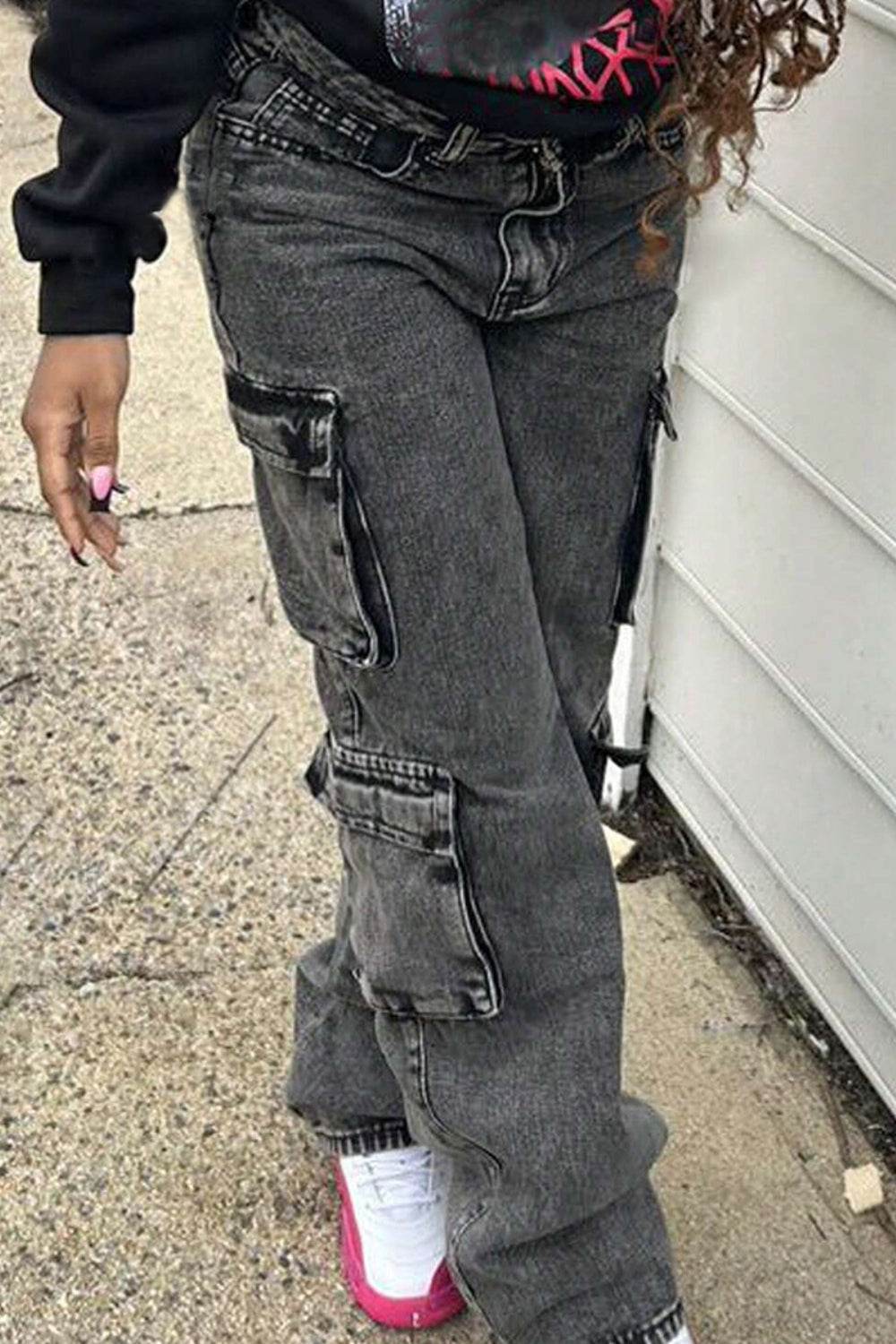 Washed Jeans with Cargo Pockets - UnLaced Boutique