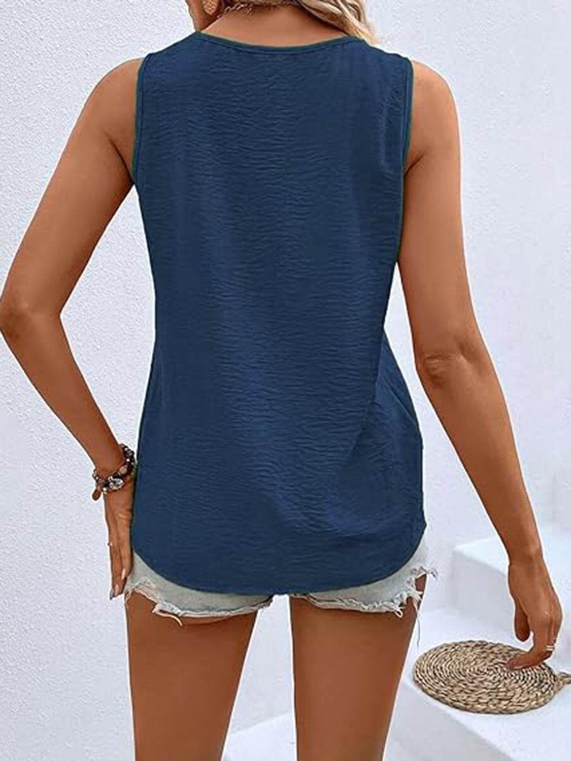 Full Size Decorative Button V-Neck Tank - UnLaced Boutique