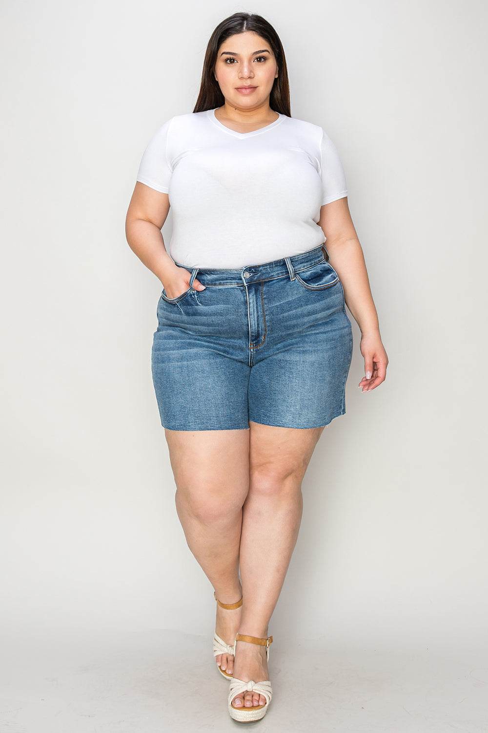 Judy Blue Full Size High Waist Slim Denim Shorts - UnLaced Boutique