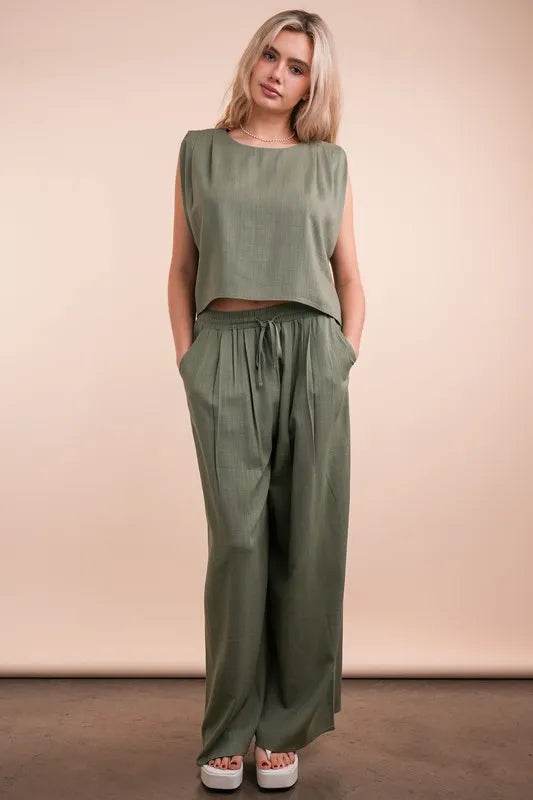 VERY J Solid Woven Top & Pants Set - UnLaced Boutique