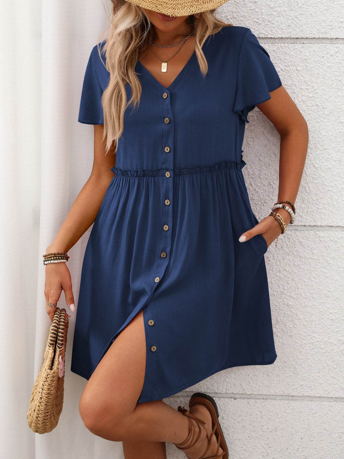 Button Front Flutter Sleeve Dress - UnLaced Boutique