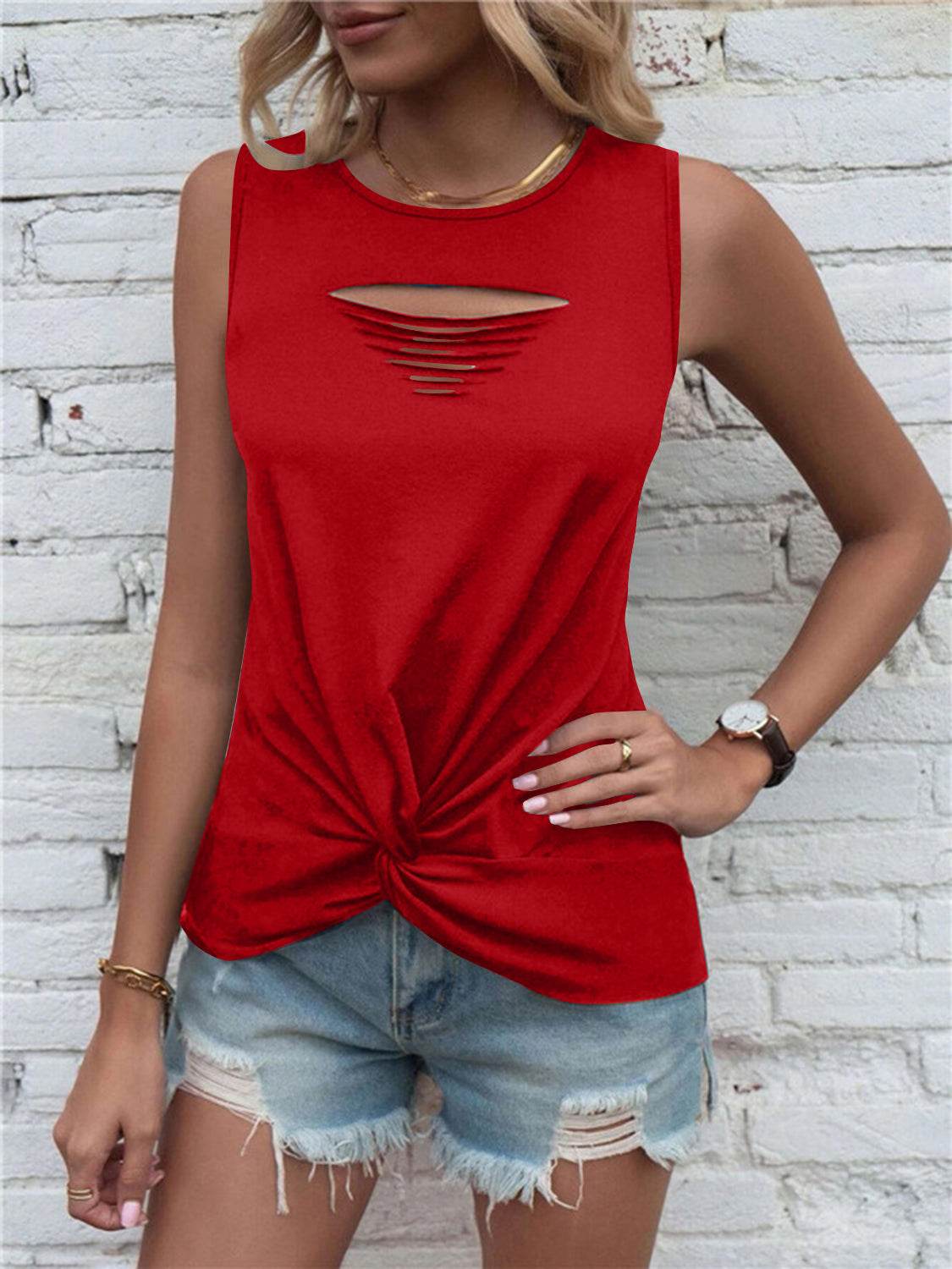 Cutout Twisted Round Neck Tank - UnLaced Boutique