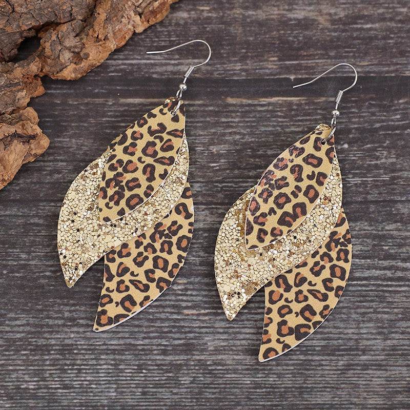 PU Leather Leopard Leaf Earrings - UnLaced Boutique