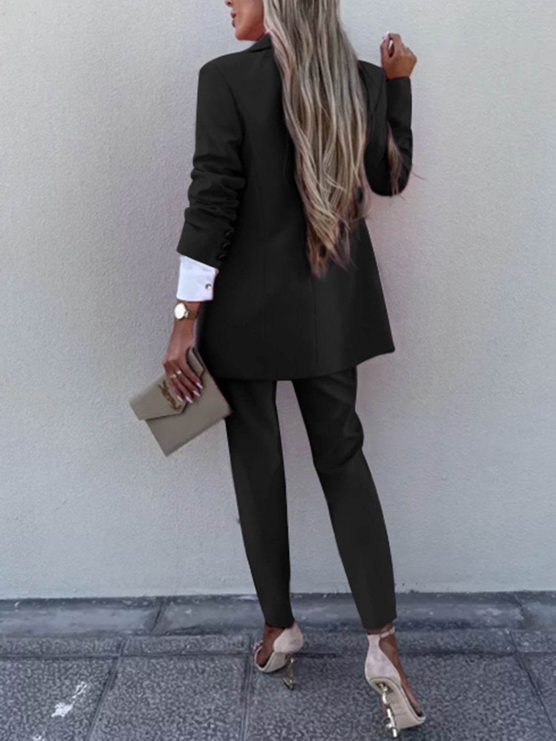 Lapel Collar Long Sleeve Blazer and Pants Set - UnLaced Boutique
