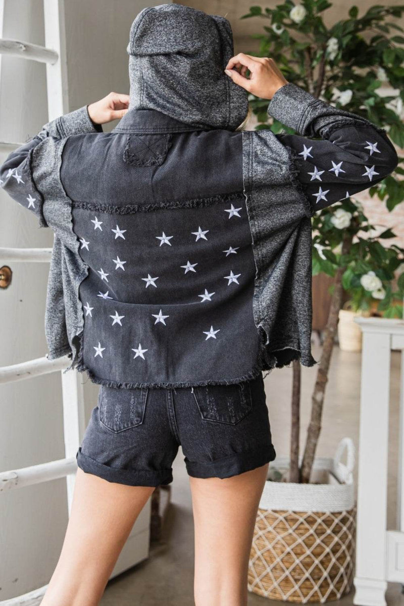 Veveret Star Embroidered Hooded Denim Jacket - UnLaced Boutique