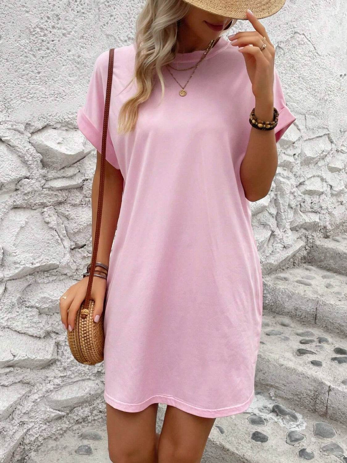 Round Neck Short Sleeve Mini Dress - UnLaced Boutique
