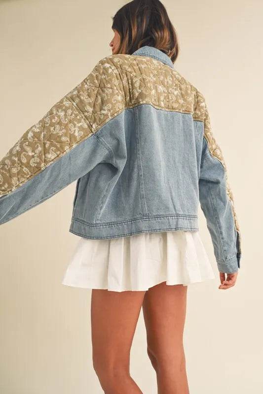 MABLE Quilted Paisley Print Contrast Denim Jacket - UnLaced Boutique