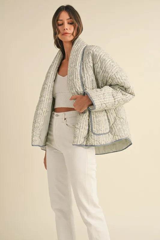 MABLE Floral Printed Quilted Open Front Jacket - UnLaced Boutique