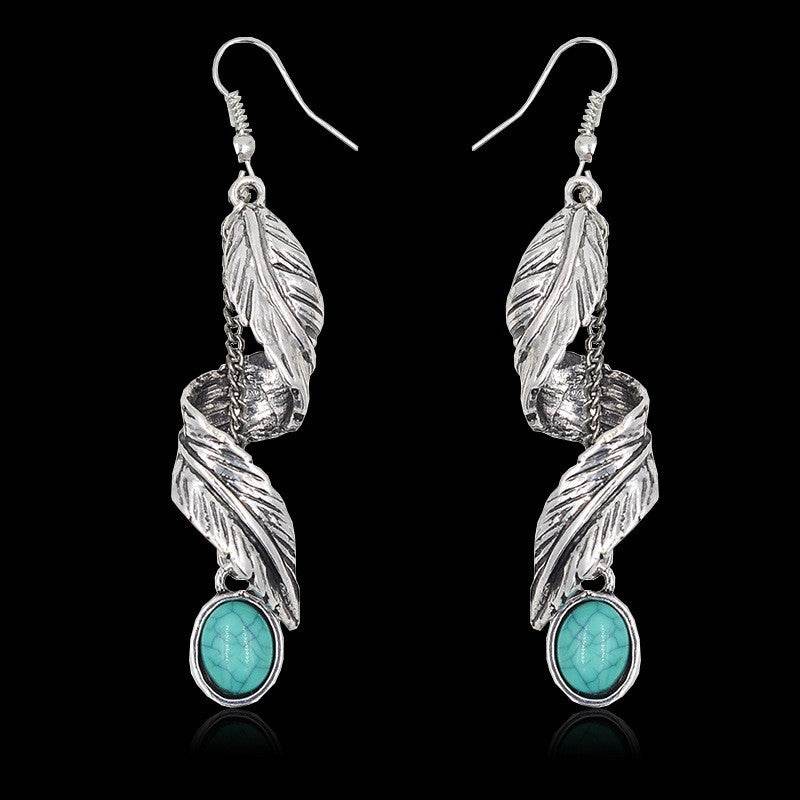 Alloy Leaf Artificial Turquoise Earrings - UnLaced Boutique