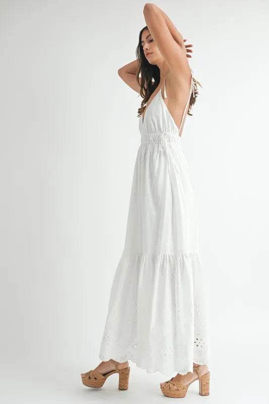 MABLE Eyelet Lace Maxi Dress with Side Strap Details - UnLaced Boutique