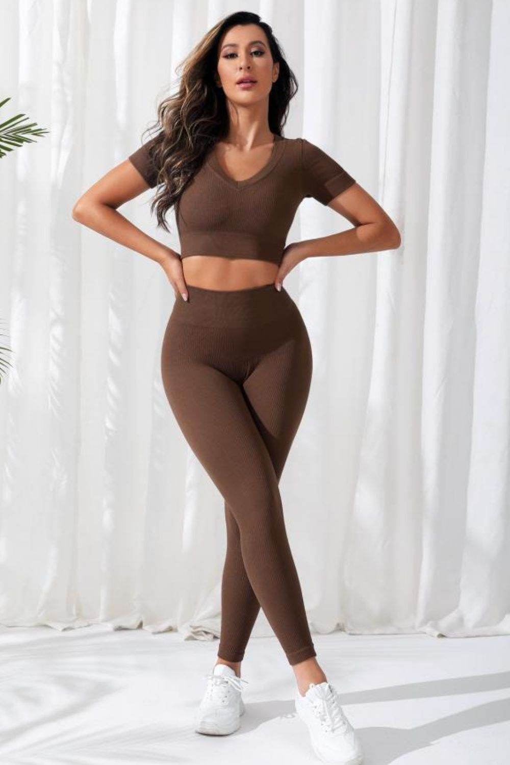 V-Neck Crop Top and High Waistband Long Active Pants - UnLaced Boutique