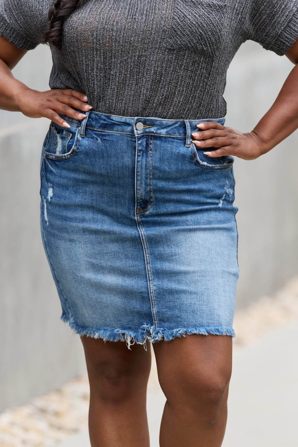 RISEN Amelia Full Size Denim Mini Skirt - UnLaced Boutique