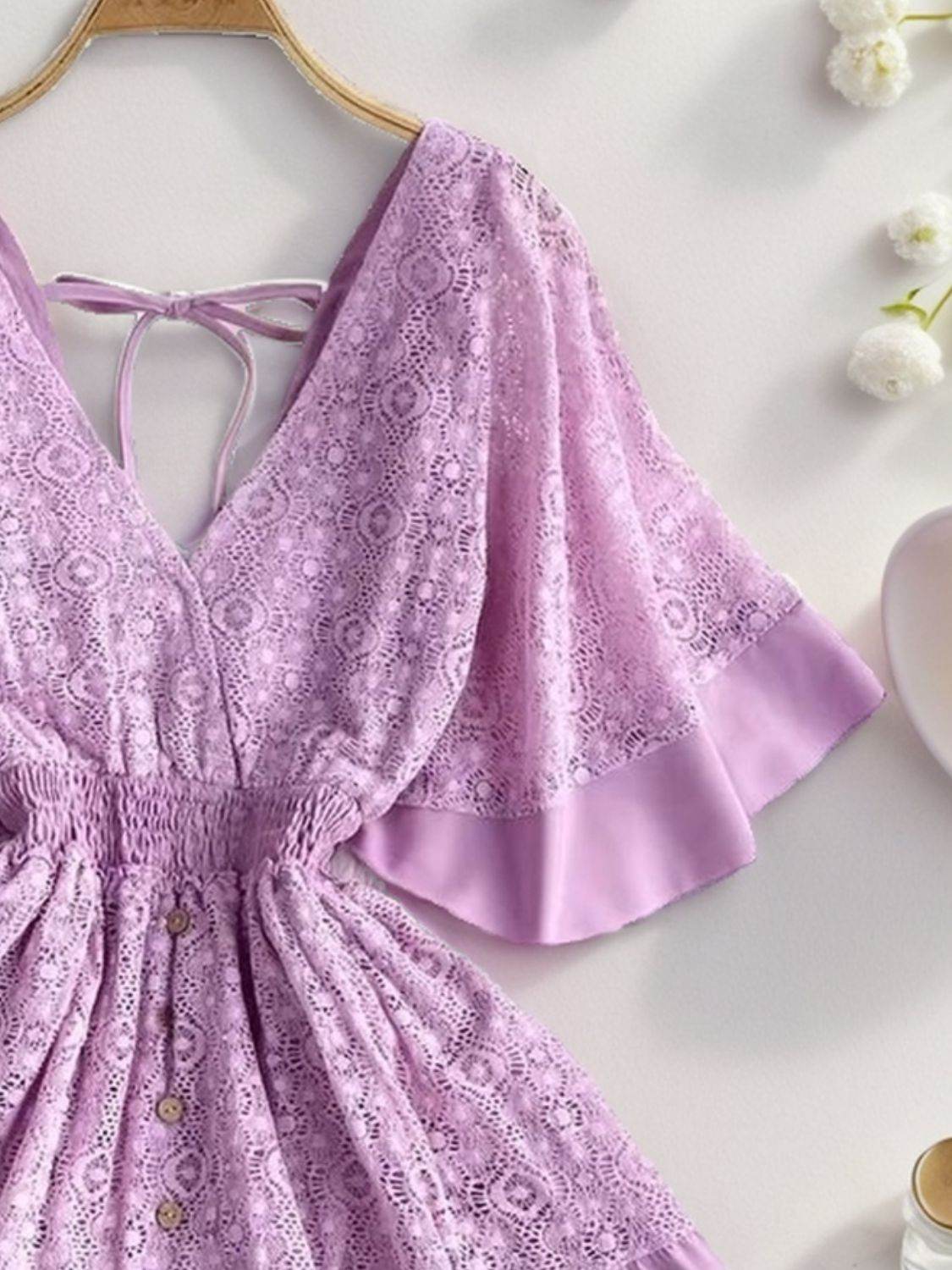 Ruffle Hem Tie Back Lace Mini Dress - UnLaced Boutique