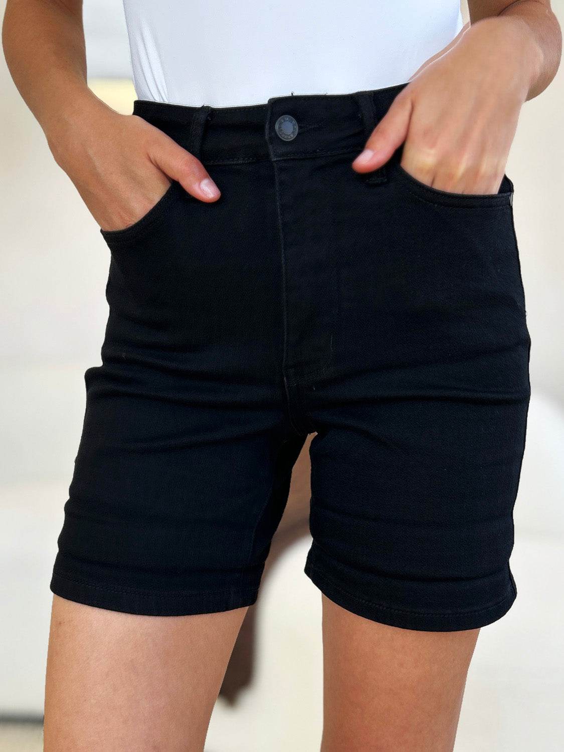 Judy Blue Full Size High Waist Tummy Control Cuffed Denim Shorts - UnLaced Boutique