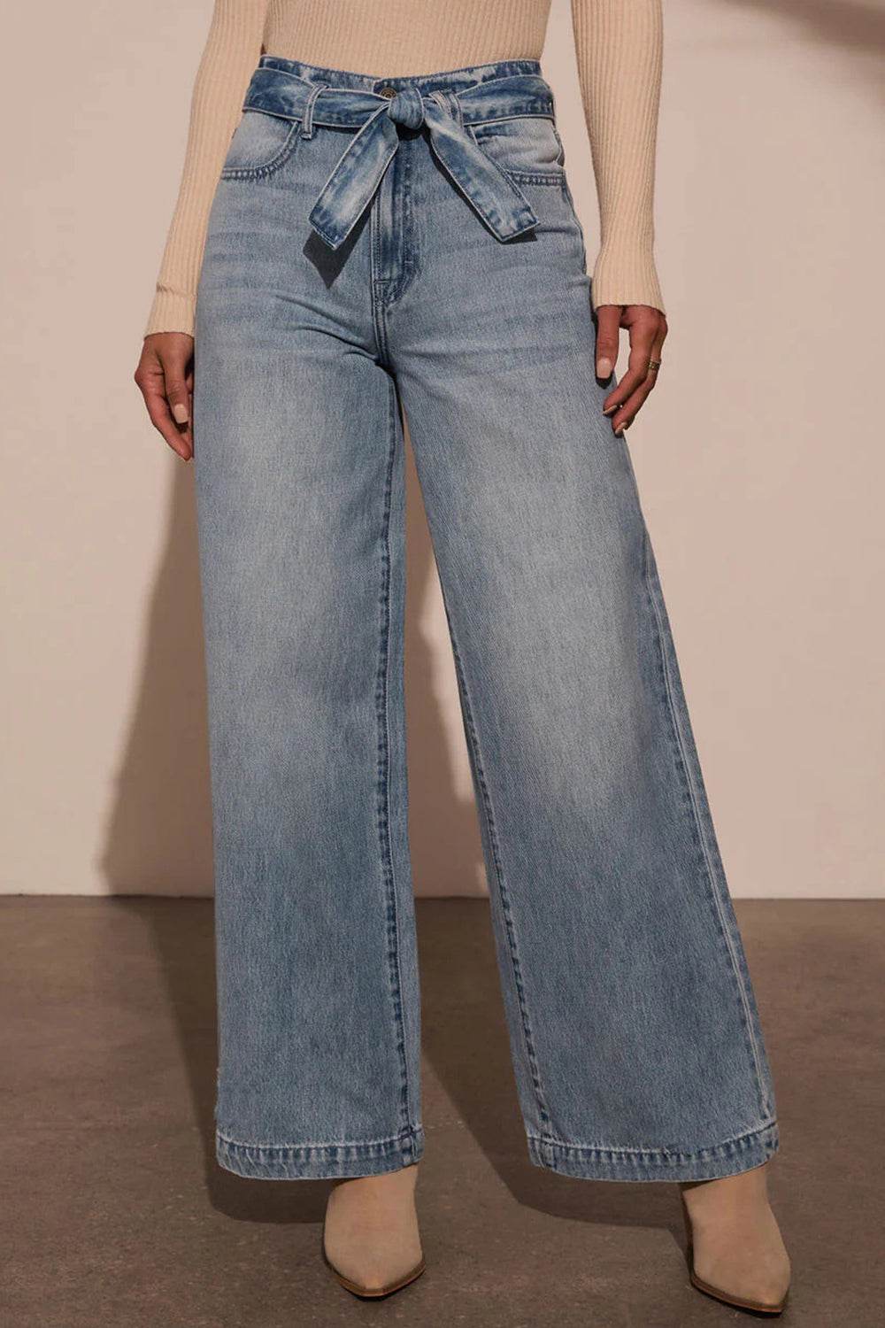 Tied Wide Leg Jeans with Pockets - UnLaced Boutique