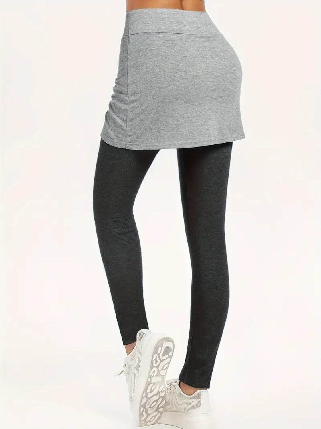 Drawstring Fake Two Pieces Active Leggings with Ruched Skirt - UnLaced Boutique