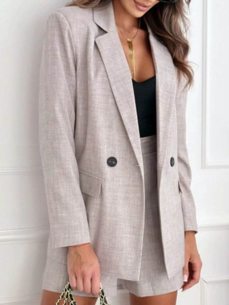One Button Lapel Collar Blazer and Shorts Set - UnLaced Boutique