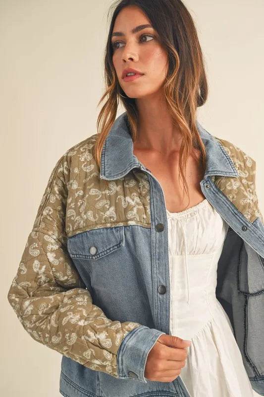 MABLE Quilted Paisley Print Contrast Denim Jacket - UnLaced Boutique