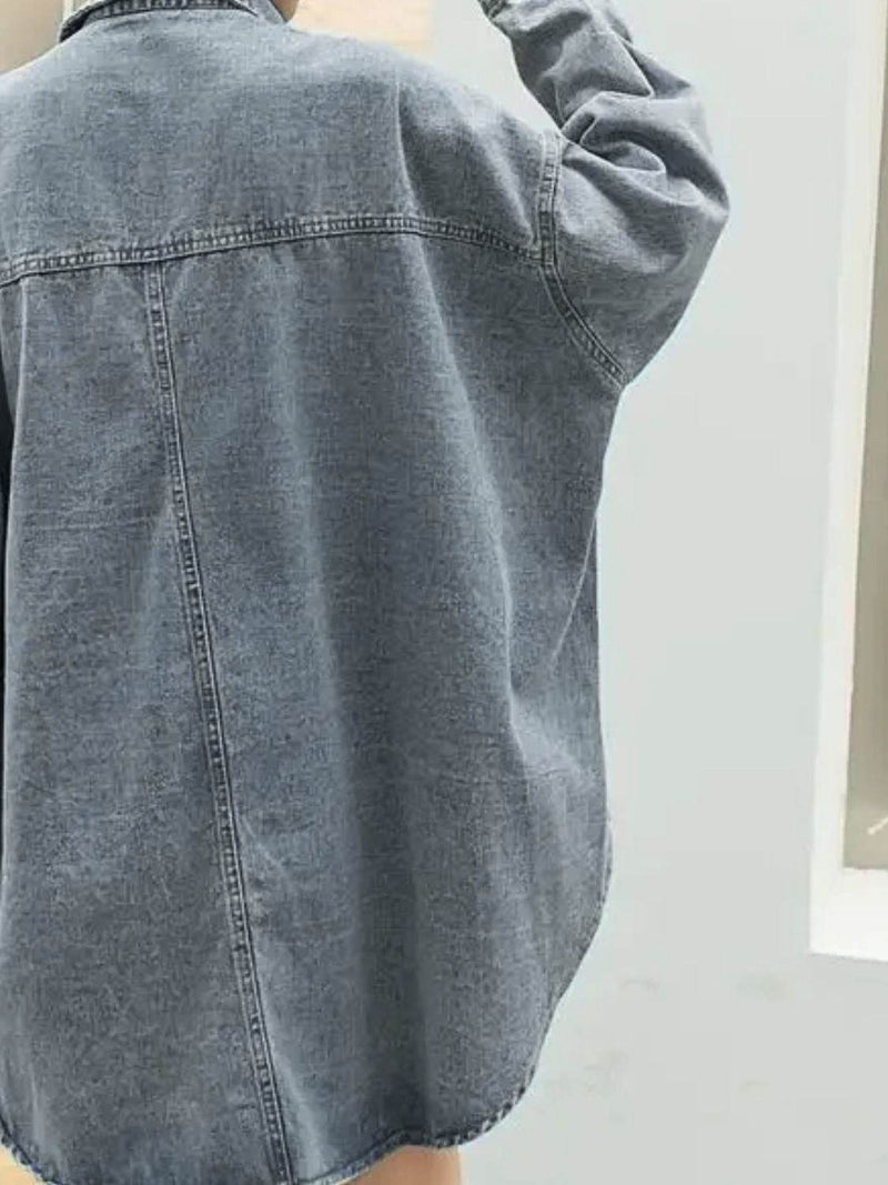 Embroidered Patch Button Up Long Sleeve Denim Jacket - UnLaced Boutique