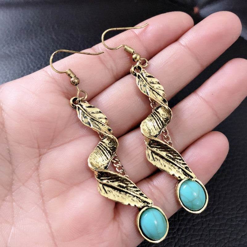 Alloy Leaf Artificial Turquoise Earrings - UnLaced Boutique