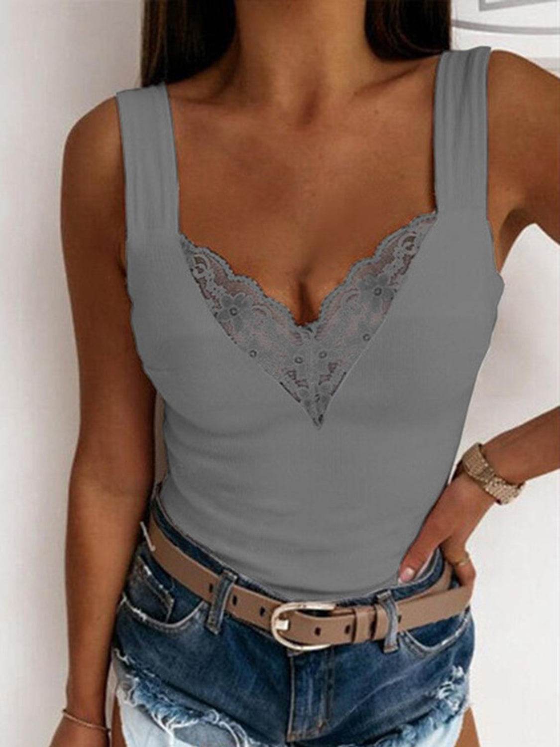 Full Size Lace Detail Sweetheart Neck Tank - UnLaced Boutique