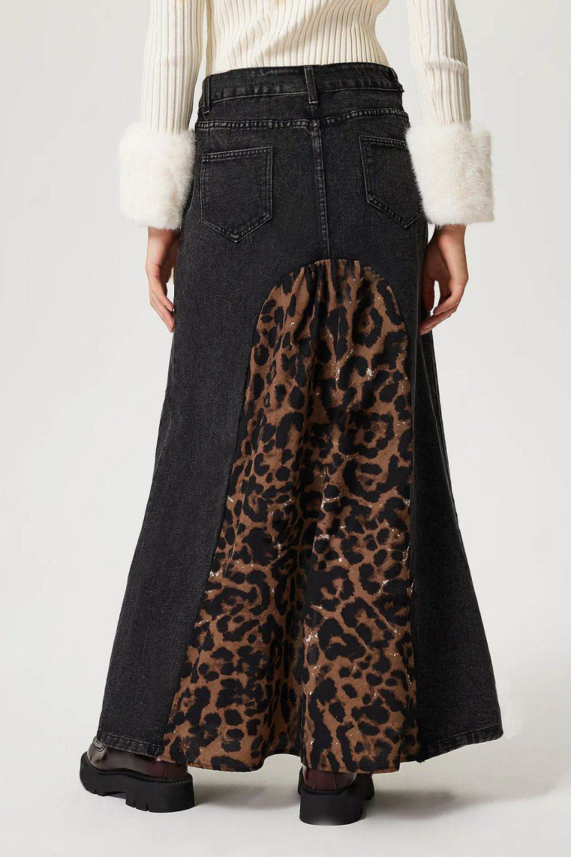 Slit Leopard Midi Denim Skirt - UnLaced Boutique