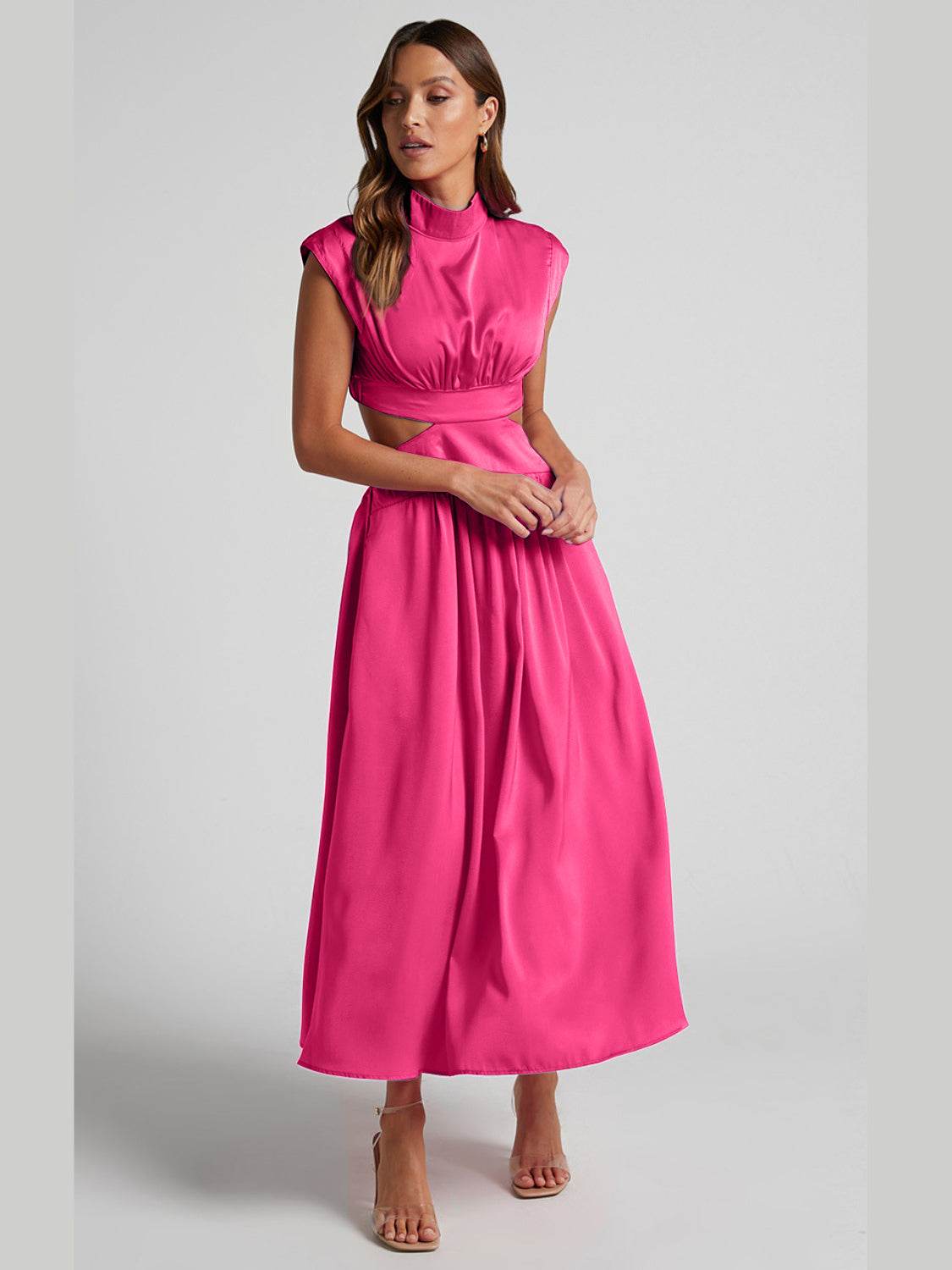 Cutout Mock Neck Sleeveless Ruched Dress - UnLaced Boutique