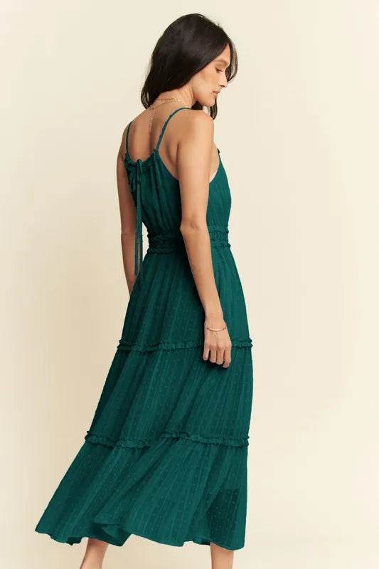 Davi & Dani Texture Swiss Dot Ruffle Square Neck Midi Dress - UnLaced Boutique