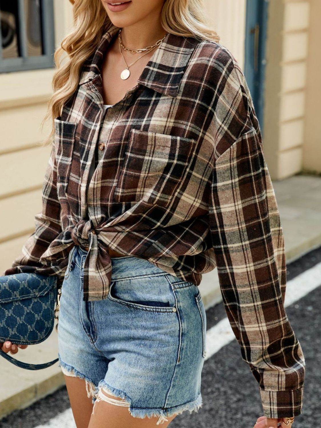 Plaid Collared Neck Long Sleeve Shirt - UnLaced Boutique