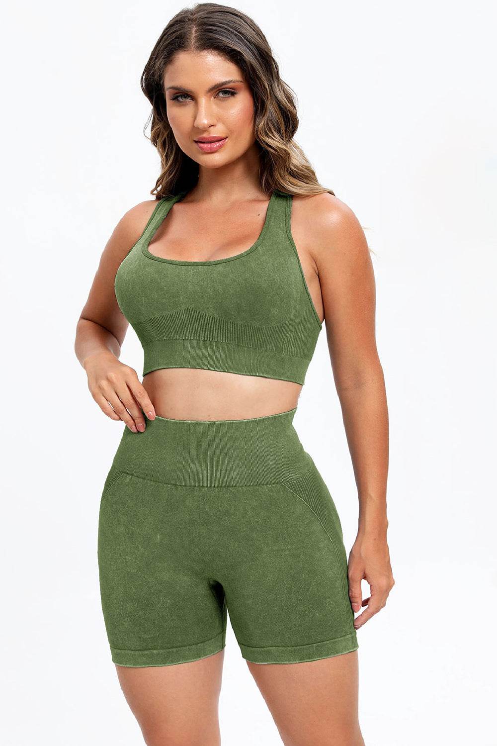 3 Piece Washed Square Neck Wide Strap Active Set - UnLaced Boutique