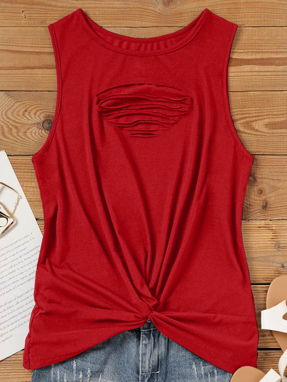 Cutout Twisted Round Neck Tank - UnLaced Boutique