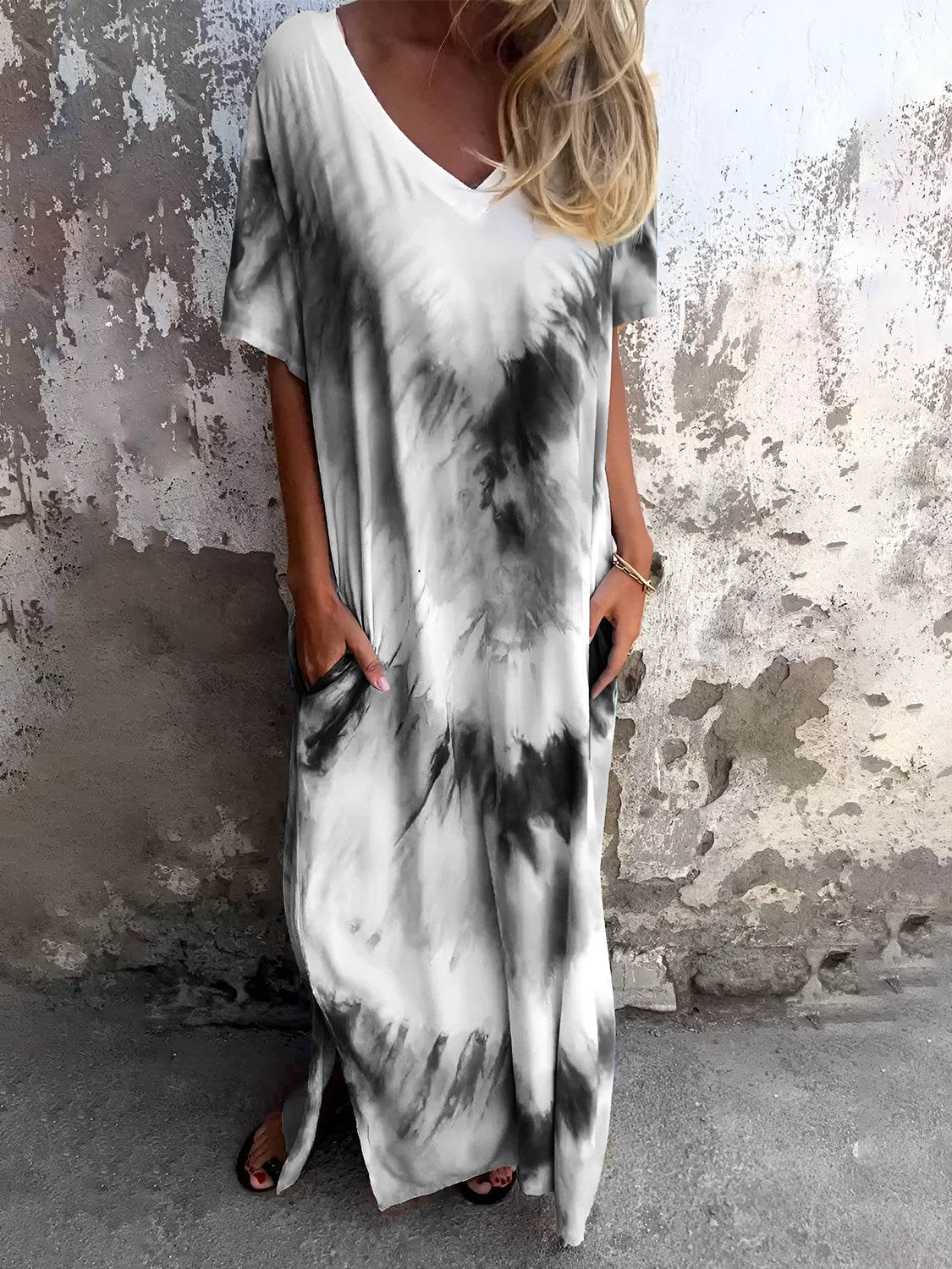 Full Size Pocketed Tie-Dye Short Sleeve Dress - UnLaced Boutique