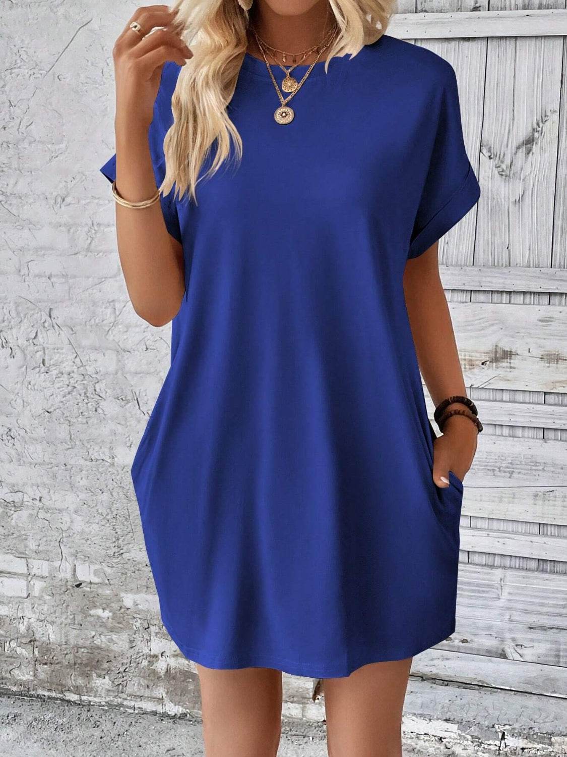 Round Neck Short Sleeve Mini Dress - UnLaced Boutique