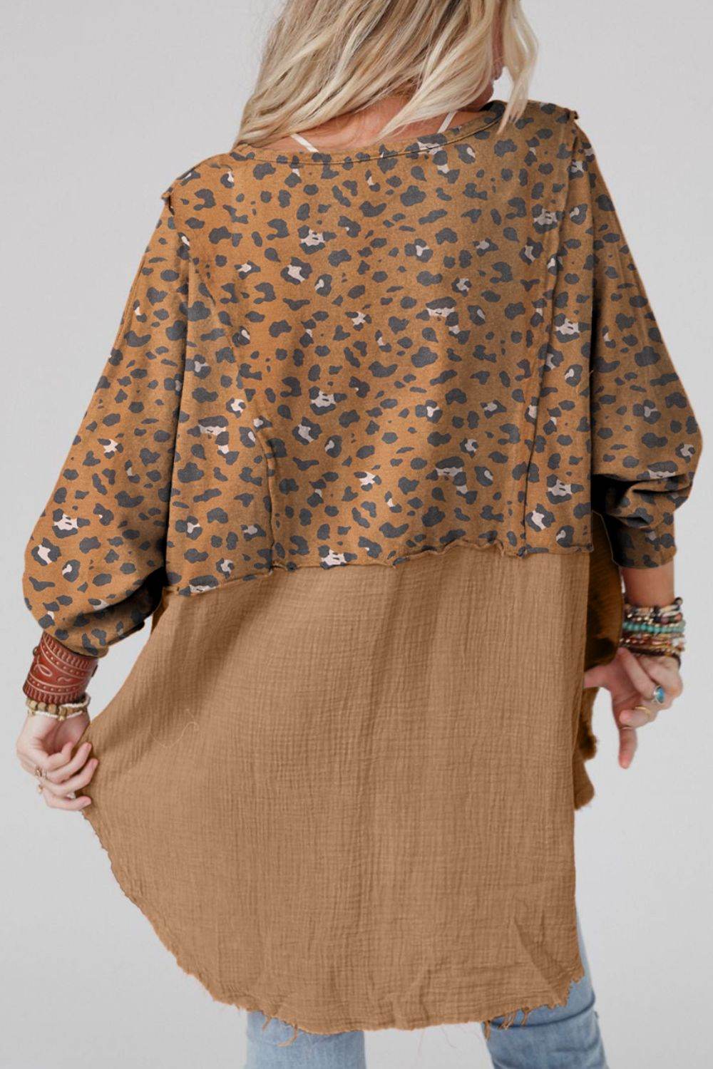 Textured Leopard Dropped Shoulder Blouse - UnLaced Boutique