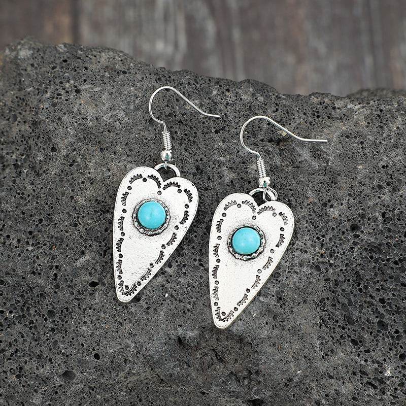 Alloy Turquoise Heart Dangle Earrings - UnLaced Boutique