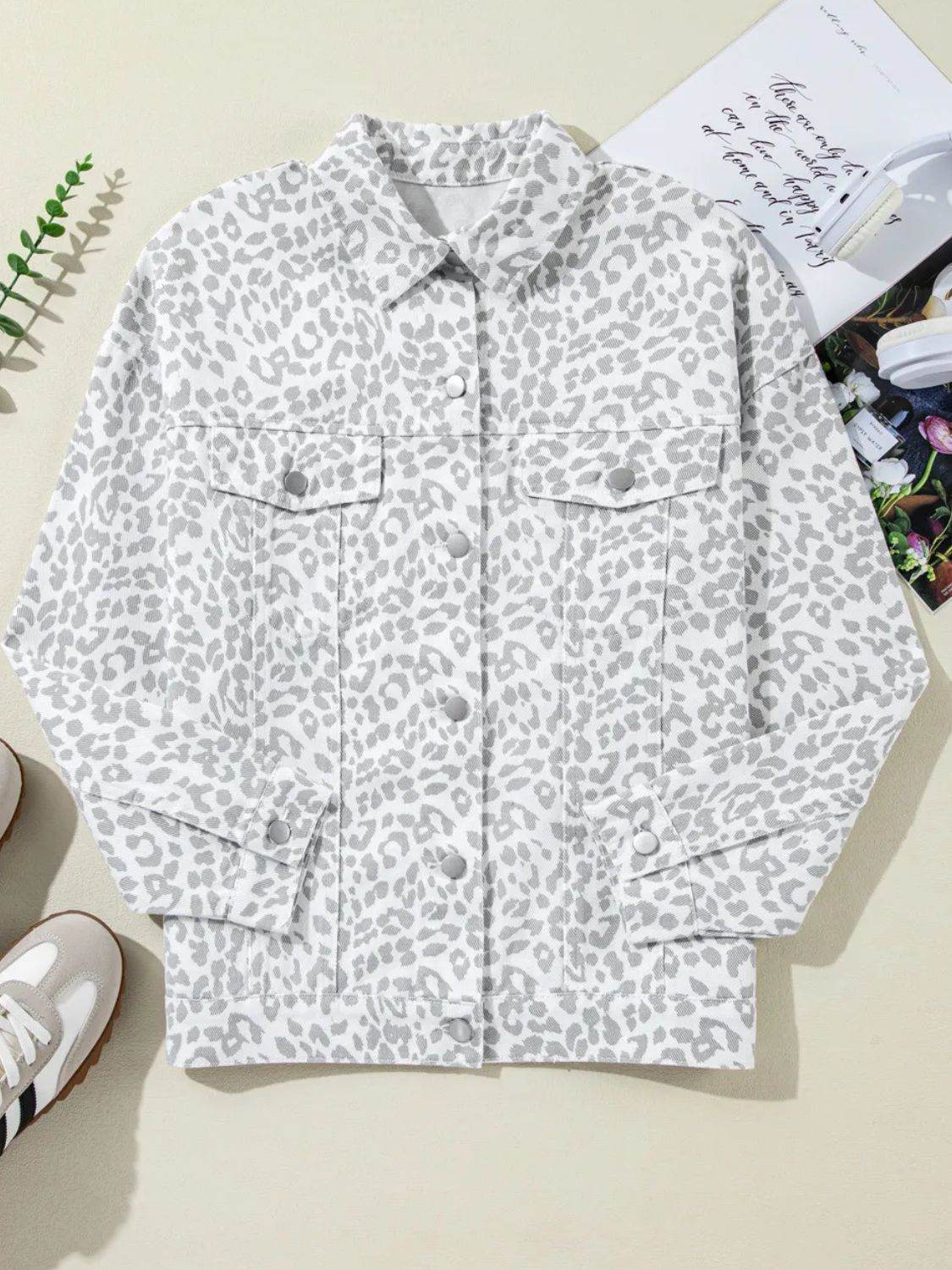 Leopard Button Up Long Sleeve Denim Jacket - UnLaced Boutique